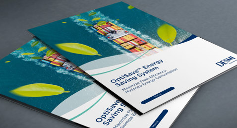DESMI Optisave brochures featuring a cargo ship on the cover.