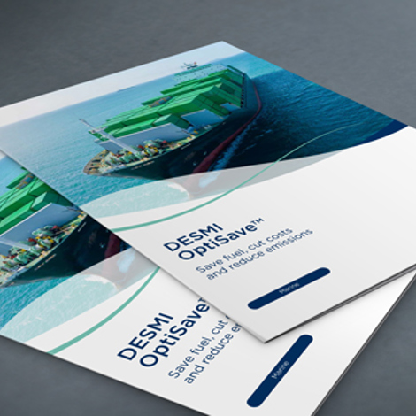 Brochures DESMI Optisave avec un cargo sur la couverture.