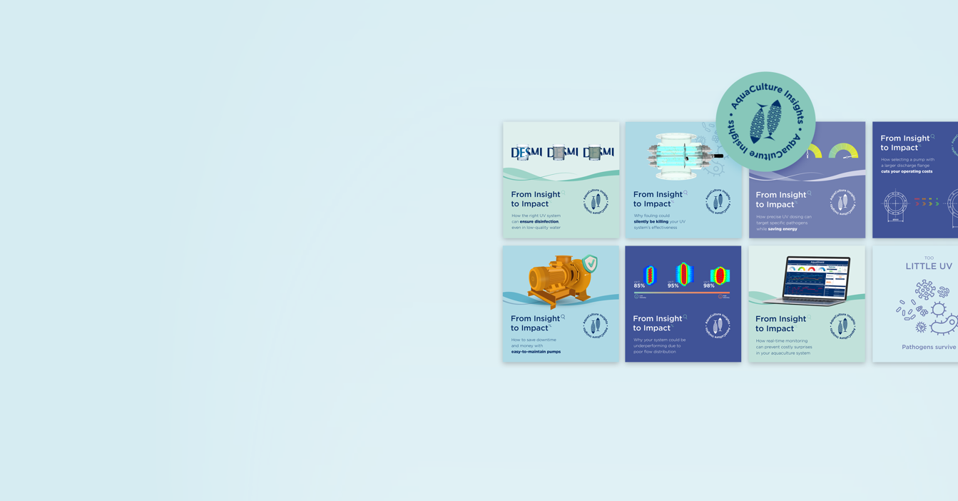 Collage of aquaculture insights graphics titled "From Insight to Impact" with various illustrations.