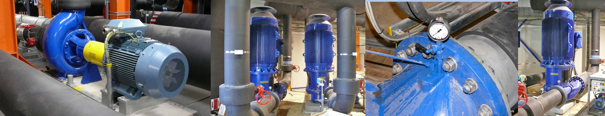 Industrial pumps and piping system for fluid handling in a mechanical facility.