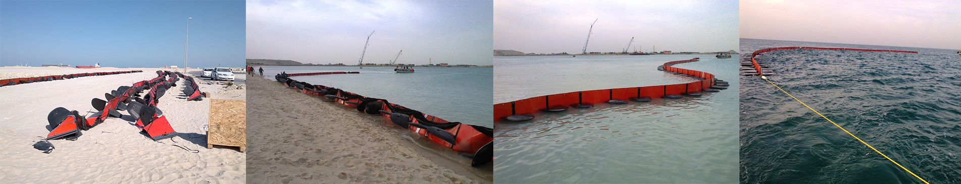 沙滩和近岸水域部署了橙色油污围油栏。