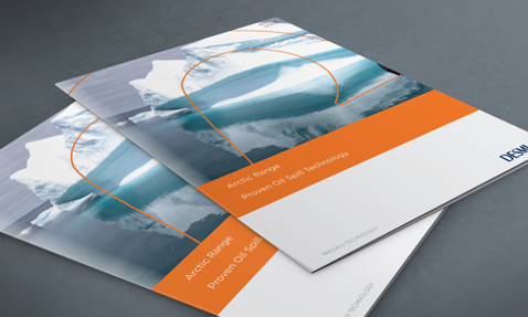 Two DESMI brochures featuring Arctic Ranger Oil Spill Technology with iceberg imagery.