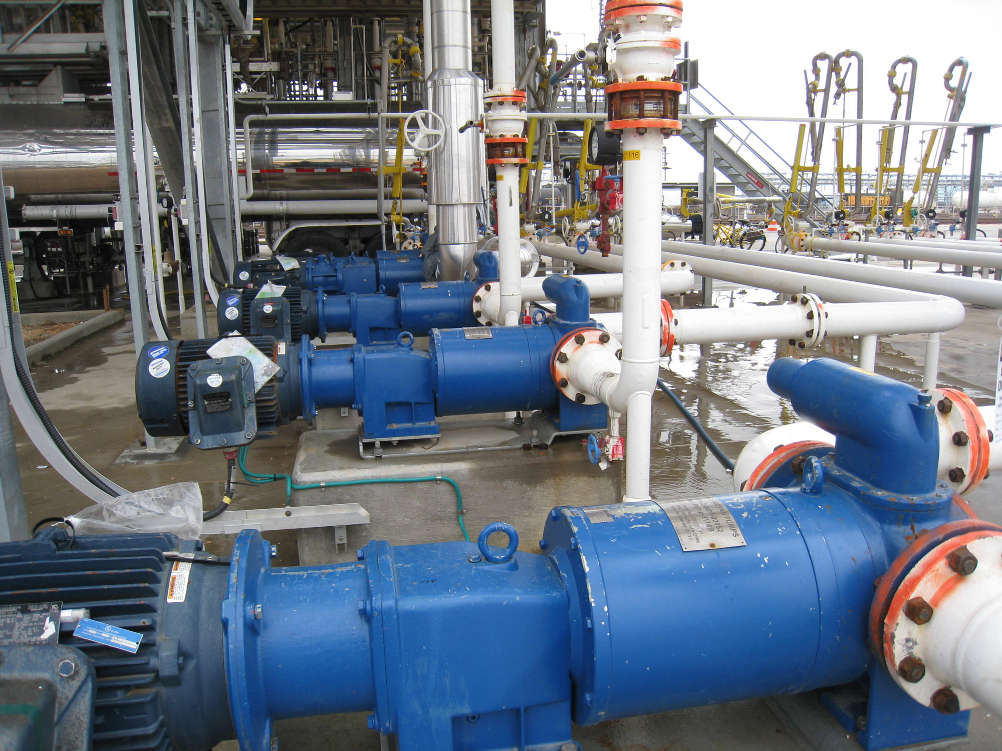 Blue DESMI pumps in an industrial facility for fluid handling operations.