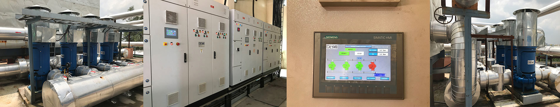 DESMI industrial pumps and control panel for fluid handling operations.