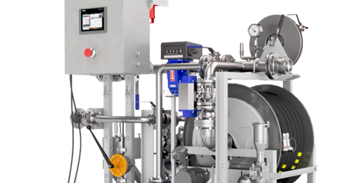 DESMI industrial equipment for fluid handling, featuring control panel and gauges.
