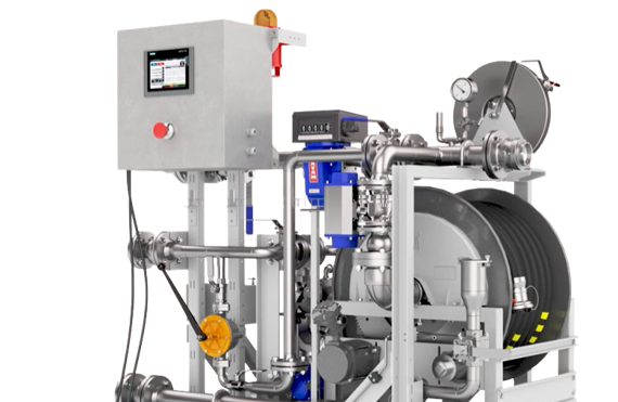 DESMI industrial equipment for fluid handling, featuring control panel and gauges.