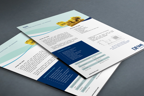 DESMI brochures featuring product images and technical specifications for fluid handling solutions.