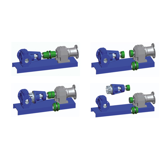 유체 처리 응용을 위한 DESMI ROTAN 펌프의 네 가지 개략도.