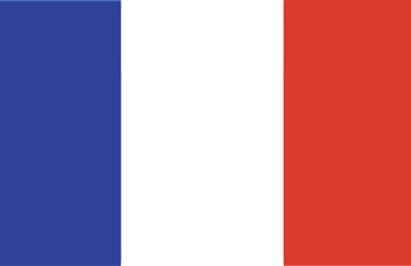 Flag of France with blue, white, and red vertical stripes.