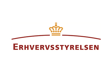 Erhvervsstyrelsen的标志，上方有一个金色的王冠。