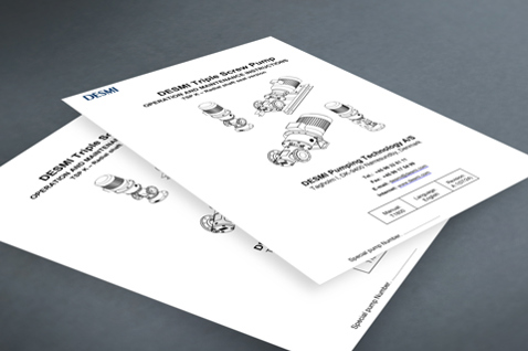 Brochures featuring DESMI Triple Screw Pump illustrations and technical information.