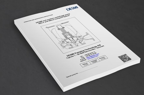 DESMI-Handbuch für NSLV- und NSLH-Kreiselpumpen mit Diagramm und Kontaktinformationen.