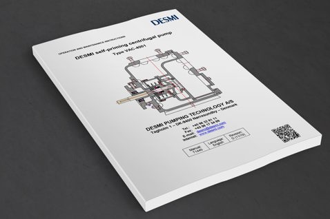 DESMI手动自吸离心泵，型号VAC-4001，放置在桌上。