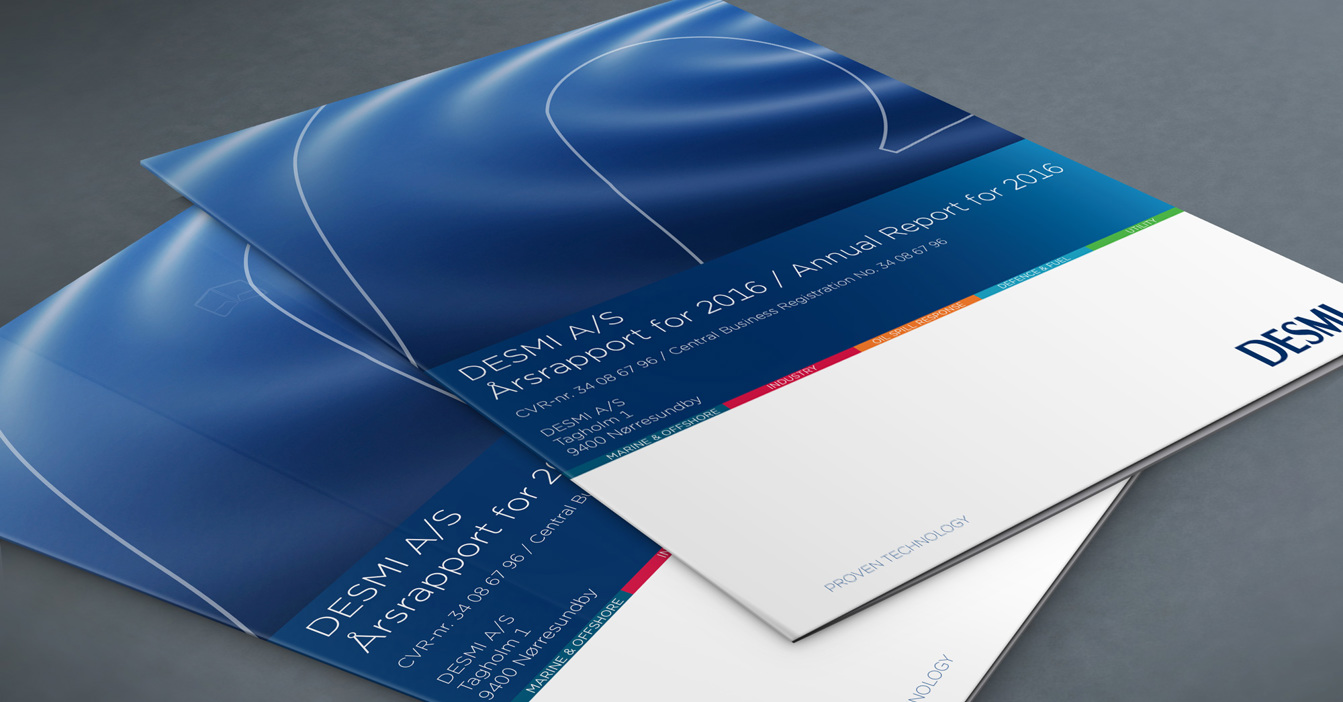 DESMI A/S annual reports for 2016, featuring a blue and white design.