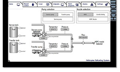DESMI 直升机加油系统的 HMI 控制面板，具有直观的界面。