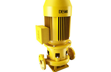 Yellow DESMI centrifugal pump for fluid handling, featuring flanged connections.