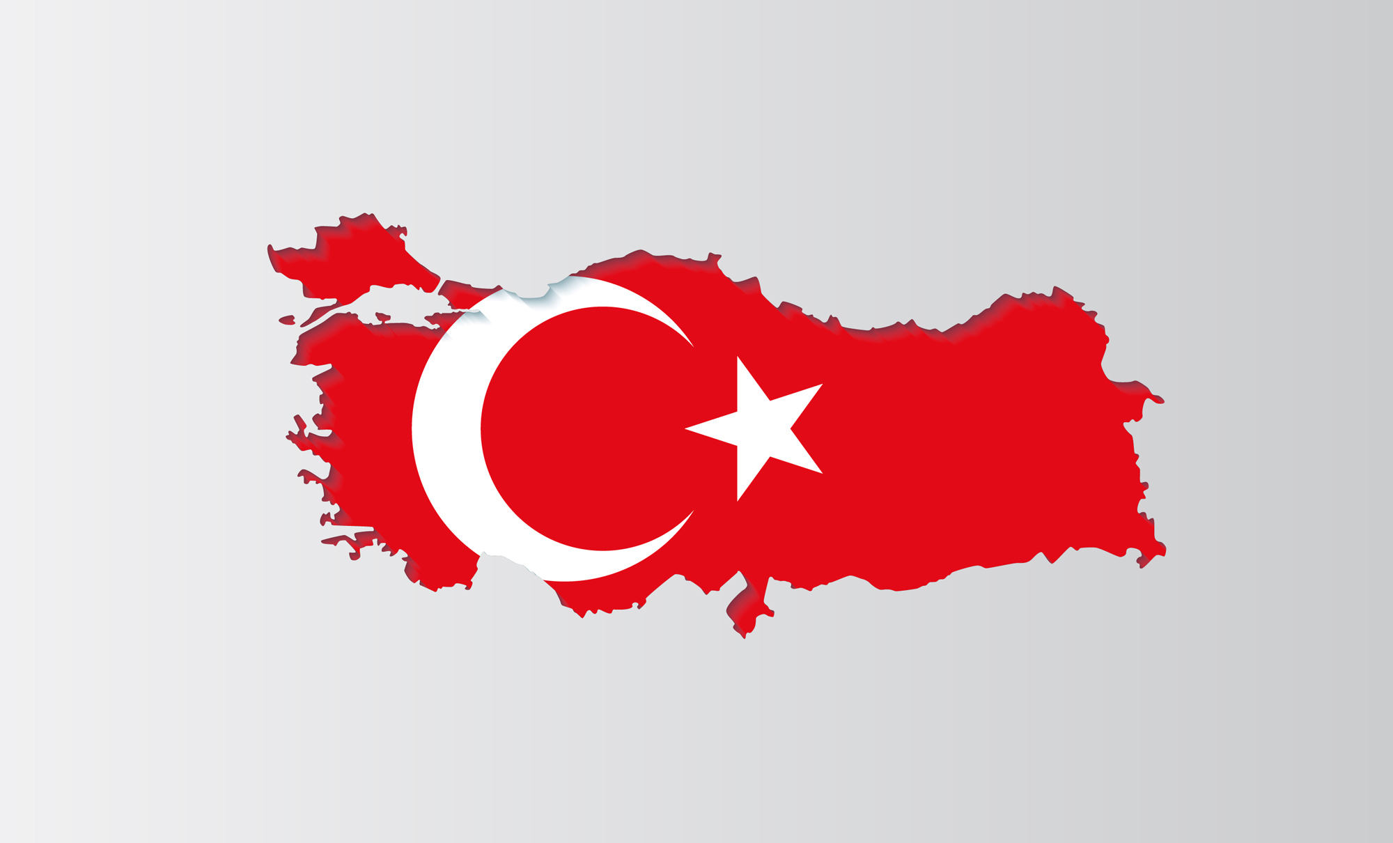 Map of Turkey with its flag design, featuring crescent and star.