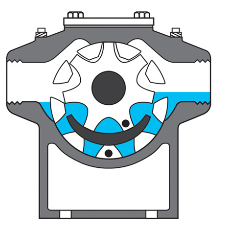 DESMI旋转凸轮泵用于流体处理应用的剖面图。
