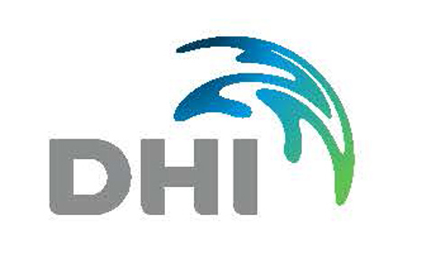 DHI logo with abstract blue and green wave design.