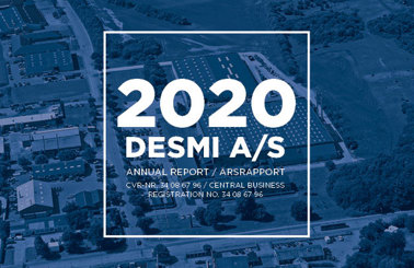 2020 DESMI A/S annual report cover with aerial view of facilities.