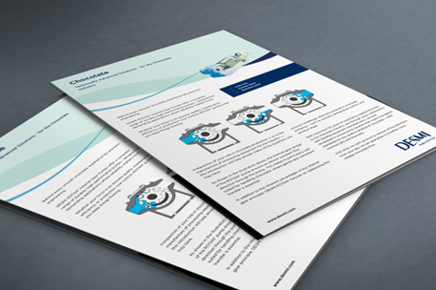 Broschyrer med DESMI-produkter och diagram för lösningar inom vätskehantering.