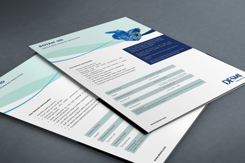 Brochures présentant la pompe DESMI ROTAN HD pour des applications de gestion des fluides.